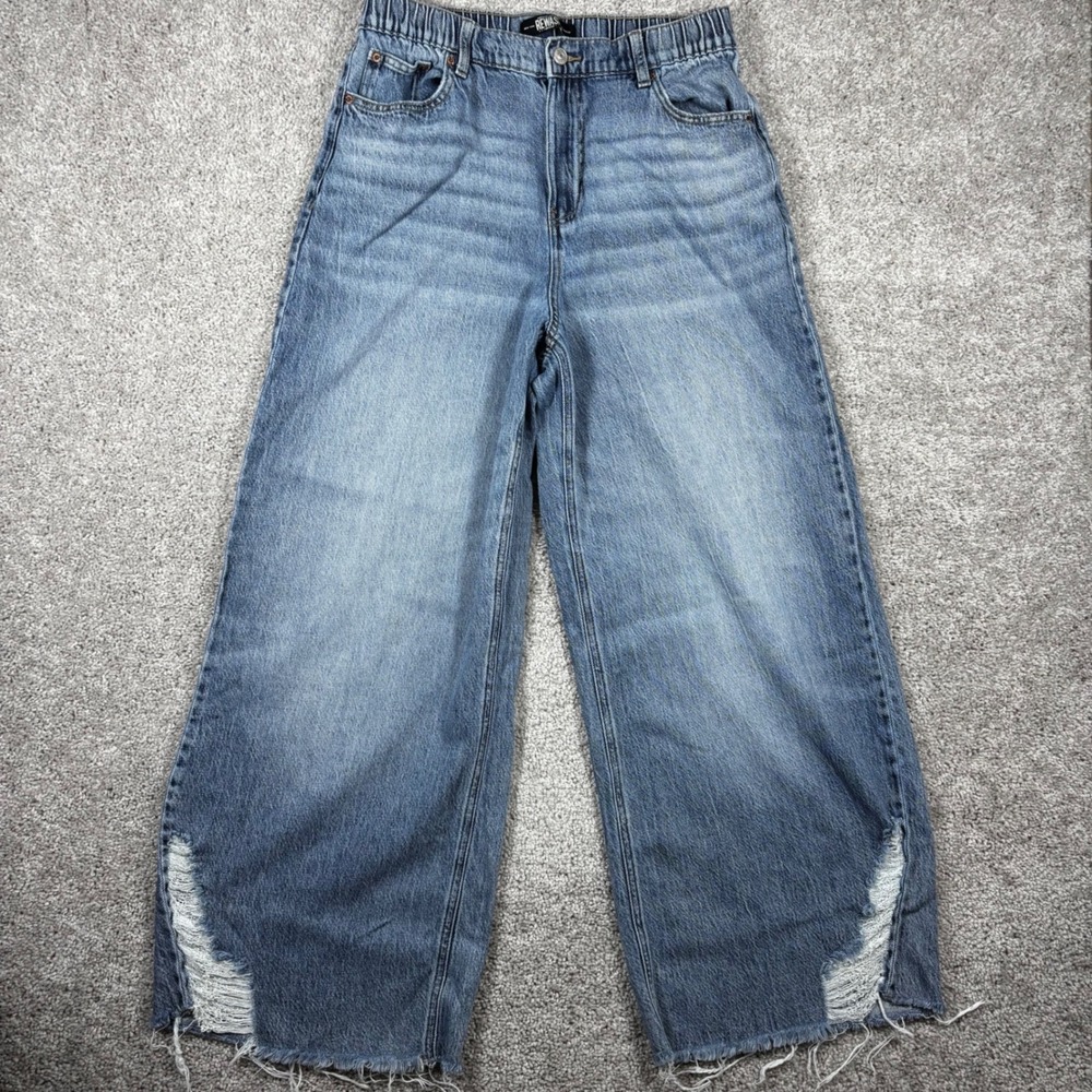 Rewash Women Wide Leg Jeans Size 11/30 Medium Wash High Rise Distressed Frayed